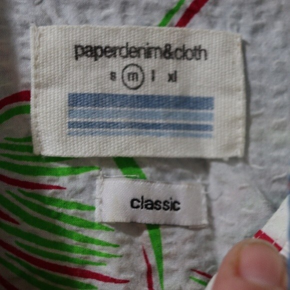 Paper Denim Cloth Bright Blue Floral Short Sleeve Button Down Shirt Medium - Picture 7 of 10